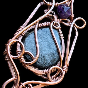 Handmade Silver Sheen Obsidian Copper Pendant Necklace: Elven Victorian Amulet