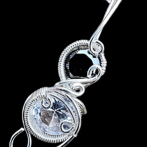 Sterling Silver Wire Wrapped Pendant Necklace: Obsidian & CZ Gemstone