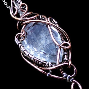 Sterling Silver Faceted Clear Quartz Crystal Copper Elven Elvish Victorian Fantasy Wire Wrapped Gemstone Pendant Necklace Amulet