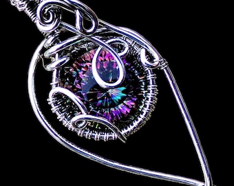 12.84 Carat Rainbow Titanium Aura Mystic Quartz Crystal Elven Elvish Victorian Fantasy Wire Wrapped Gemstone Pendant Necklace Amulet