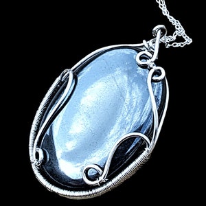 Sterling Silver HEMATITE Protection Stability Worry Stone Elven Elvish Victorian Fantasy Wire Wrapped Gemstone Pendant Necklace Amulet