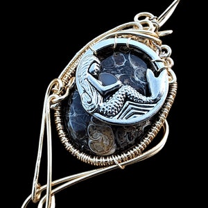 BEACHY Gold Turitella Achat Meerjungfrau Ozean Meer Elfen Elfen viktorianischen Fantasy Draht eingewickelt Edelstein Anhänger Halskette Amulett