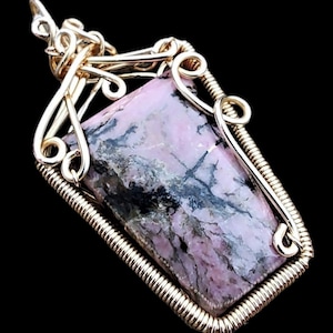 Gold Copper Rhodonite Coffin Cabochon Elven Elvish Victorian Fantasy Wire Wrapped Gemstone Pendant Necklace