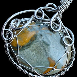 Sterling Silber Wüste Polychrome Jaspis Natürliche Elfen Elfen viktorianische Fantasy Draht Eingewickelt Edelstein Anhänger Halskette Amulett