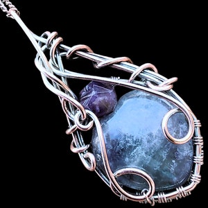 Regenbogen Fluorit Herz Amethyst Februar Kupfer Elfen Elfen Viktorianischen Fantasy Draht Gewickelt Edelstein Anhänger Halskette Amulett