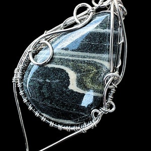 Raw Natural Green Jasper Teardrop Silver Elven Elvish Victorian Fantasy Wire Wrapped Gemstone Pendant Necklace