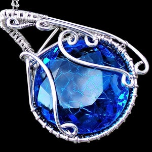 Sterling Silver Wire Wrapped Blue Topaz Glass Pendant Necklace - Elven Fantasy