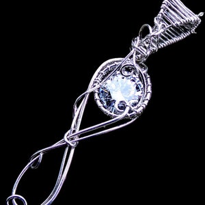 Sterling Silver 14.35 Carat Cubic Zirconia Diamond Elven Elvish Victorian Fantasy Wire Wrapped Gemstone Pendant Necklace Amulet
