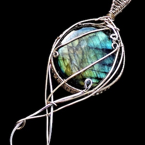 Labradorite Moonstone Spectrolite Pendant Necklace Sterling Silver 14k Gold Elven Elvish Fantasy Victorian Gothic Magical Amulet Talisman