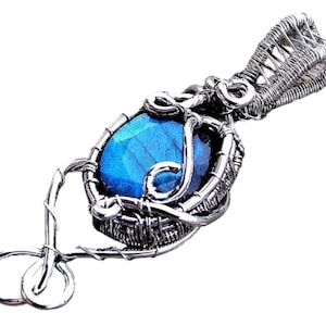 Labradorite Sterling Silver Wire Wrapped Pendant Necklace - Elven Fantasy Jewelry