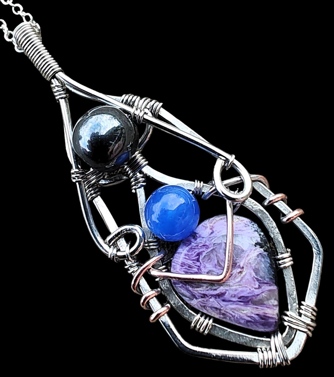 Rare Charoite Hematite Sapphire Amulet Talisman Sterling Silver Copper ...