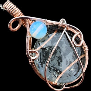Hammered Copper Opalite Glass Pendant Necklace: Elven Fantasy Amulet