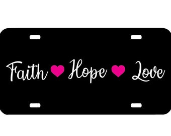 4 Holes Ja Yhou dontcy Faith Hope Love Decorative Car Front License Plate,Vanity Tag,Metal Car Plate,Aluminum Novelty License Plate,6 X 12 Inch