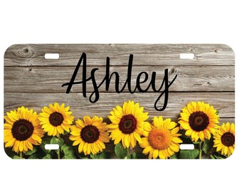 YELLOW DAISY PEACE FLOWER Metal License Plate Frame Tag Holder