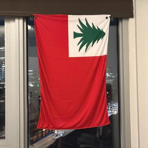 Vlag van New England - dubbelzijdig decoratief dennenboomontwerp, een beroep op de hemel, patriottisch geschenk, seizoensgebonden noordoostendecor, muurvlag, Maine