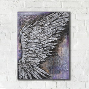 Original Mixed Media Angel Wings Paintings on Canvas, 10inx8in, Angel Wall Art, Wall Decor
