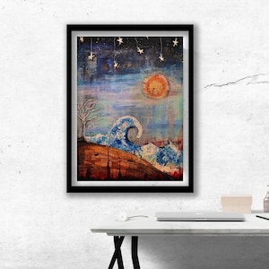 Original Mixed Media Ocean Artwork on Canvas 18in by 24in, Mixed Media Art