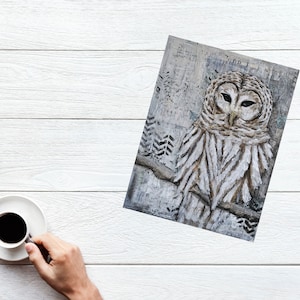 Owl Digital Print, Downloadable Art, Printable Owl Art, Mixed Media Art, Animal Art