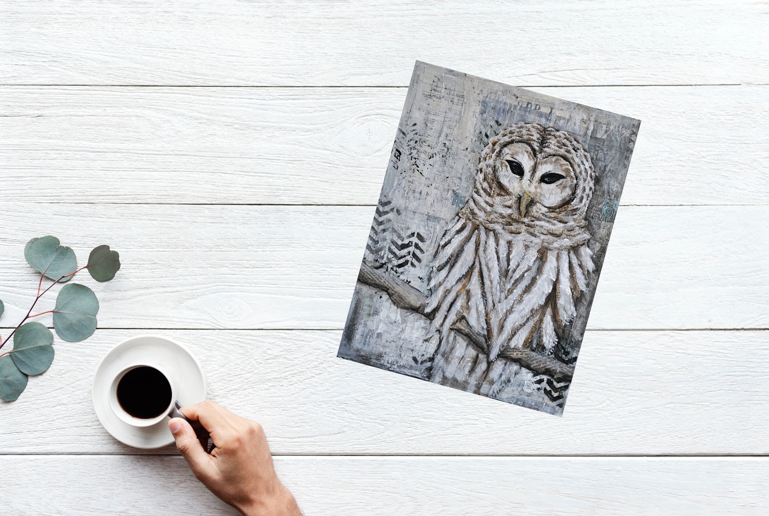 Owl Digital Print, Downloadable Art, Printable Owl Art, Mixed Media Art, Animal Art
