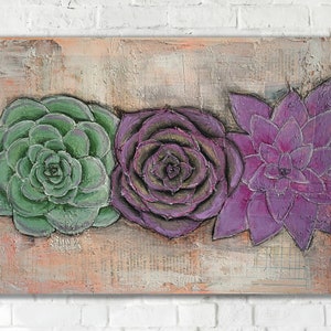 Succulent Wall Art, Original Mixed Media Art on Canvas, Modern Original Painting
