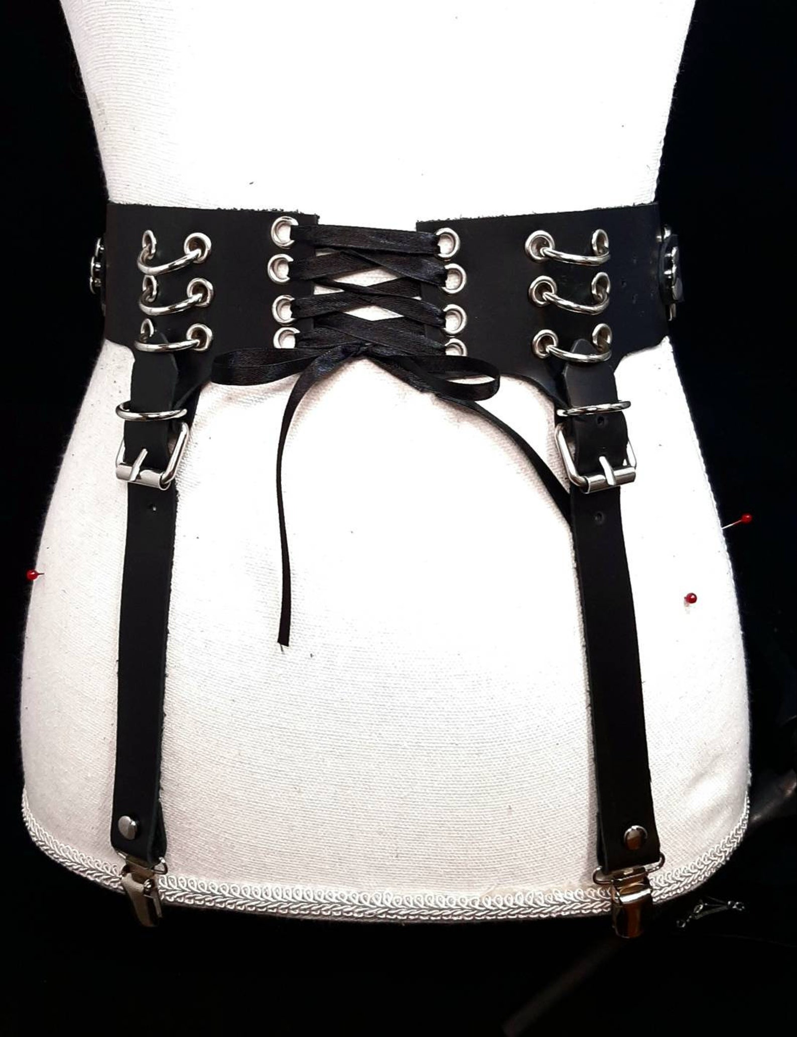 Black Leather Garters Corset BDSM Stockings Clasp Suspenders Etsy