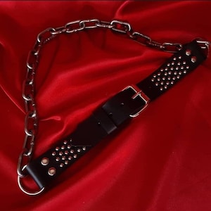 RATTA Studded Chain Bondage Belt Dome Studs Leather Spike Adjustable Reversible Gothic Goth Punk Industrial