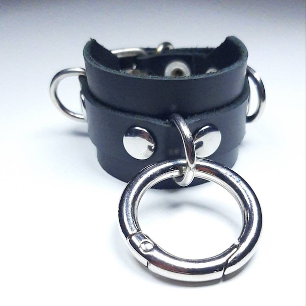 Leather D Ring Bondage Cuff w/ Spring O Ring Goth Gothic Punk Industrial BDSM S&M Gear D-Ring Kink Restraint