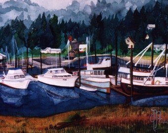 Wrangell Boats Wrangell Alaska Watercolor Painting - Signed and Numbered Giclee Print on Watercolor Paper