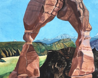 Moab Utah Arches National Park Delicate Arch Watercolor Painting - Giclee Print Signed and Numbered 12 x 9 in.