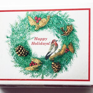 Holiday Wreath Bird Christmas Cards Package of 12 - Watercolor Painting