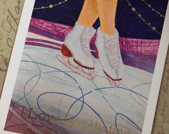 I Love Ice Skating Metallic Gold Foil 11x14 Print