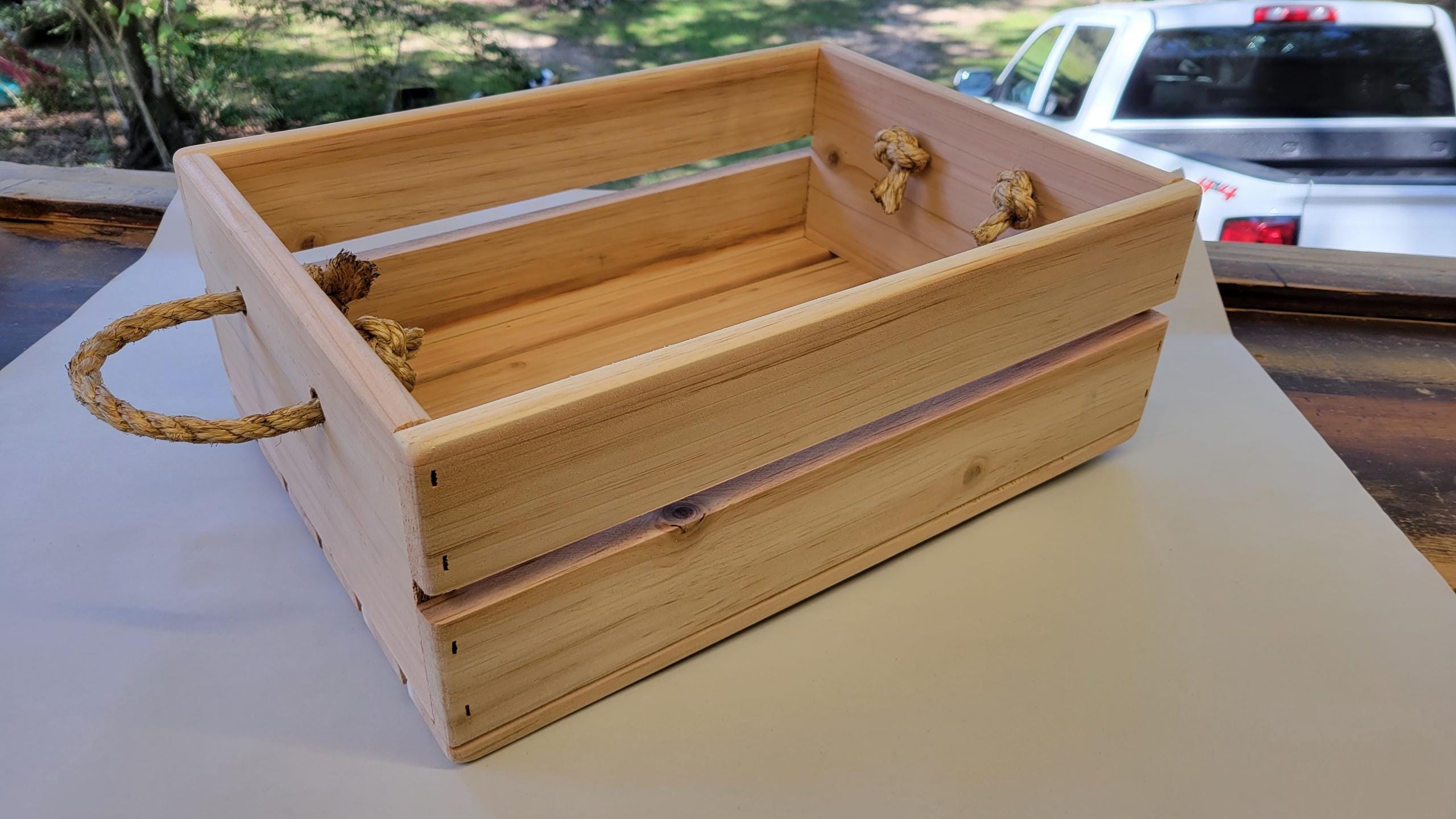 Slats With Rope Cedar Slat Crate With Rope Handles - Etsy