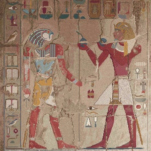 Ancient Egyptian Counted Cross Stitch  PDF Pattern--Hatshepsut, female Pharaoh, and Falcon-headed god Horus