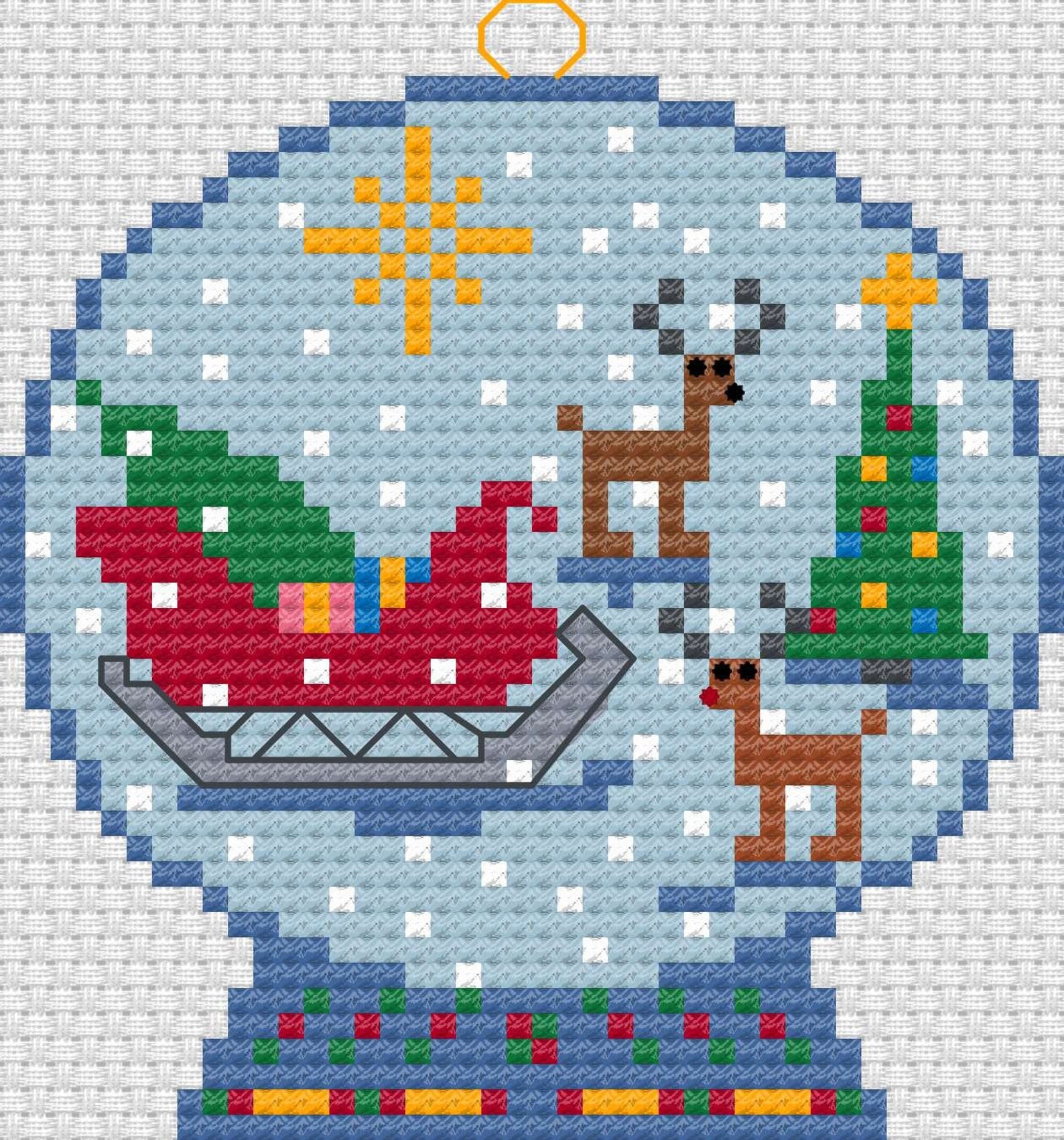 Deck the Halls Santa's Sleigh Snow Globe Counted Cross Stitch Christmas ...