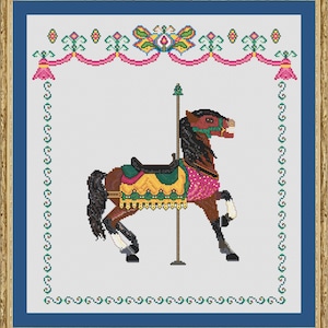 Bay Carousel Horse Counted Cross Stitch PDF Pattern