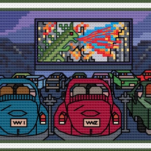 Summer Fun at the Drive-In--SMALL VERSION--Counted Cross Stitch PDF Pattern