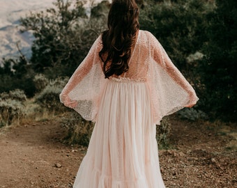 Beau Blush Pink Beaded Sequin Tulle Boho Wedding Dress/Maternity Dress/Baby Shower Dress for Photo Shoot/Pregnancy Photo Shoot/Photo Props