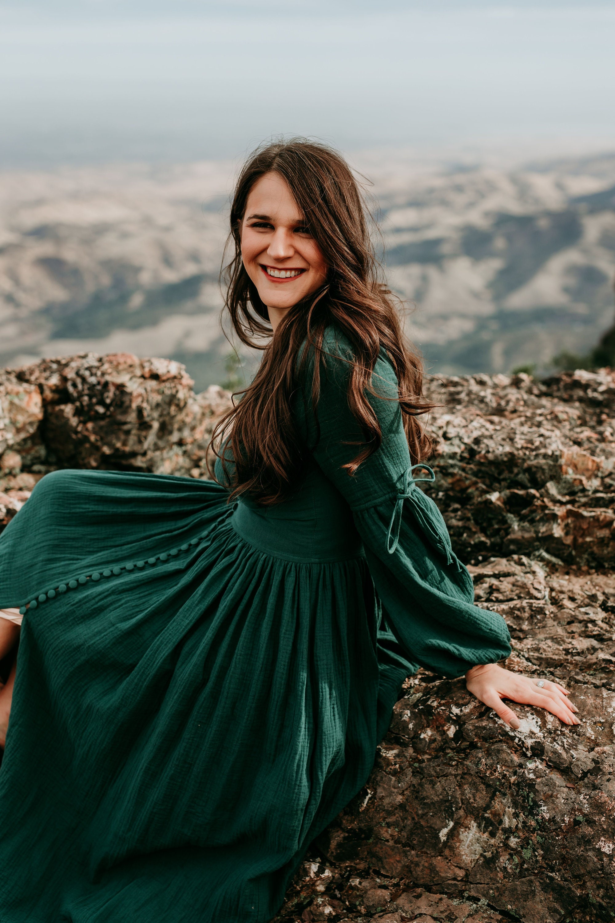 Darla Long Sleeves Green Muslim Cotton Linen Boho Dress Photography Dress Photo Shoot Dress