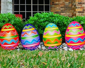 Easter Yard Decor  *See Video*  6 Piece Wooden Easter Eggs - Easter Outdoor Decorations | Outdoor Easter Yard Decorations