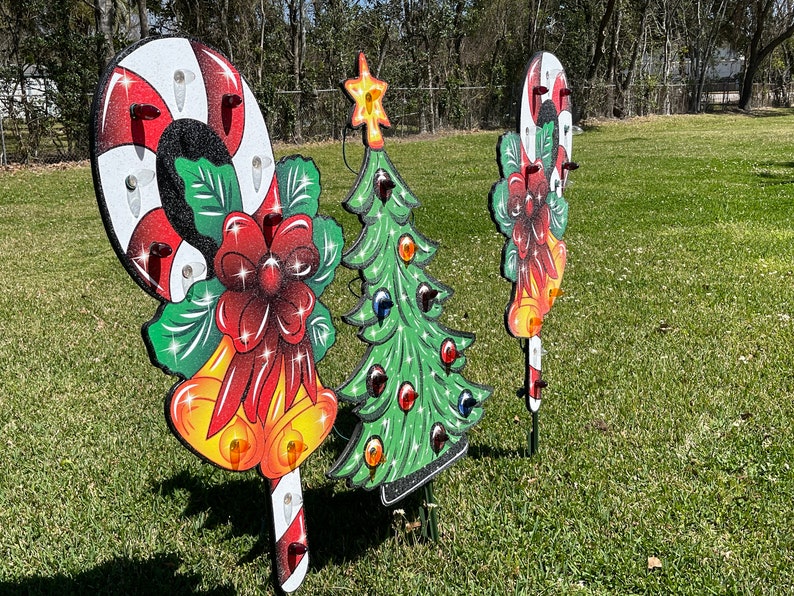 Christmas Yard Art Christmas Tree With Lights and Two Lighted Etsy