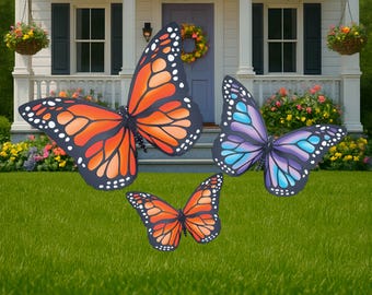 monarch butterfly garden decor, orange butterfly Spring yard art wood signs, lepidopterist butterfly gifts for Mom, front yard