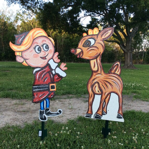 Christmas Yard Art 2 Pc Rudolph And Hermey Set Christmas Etsy