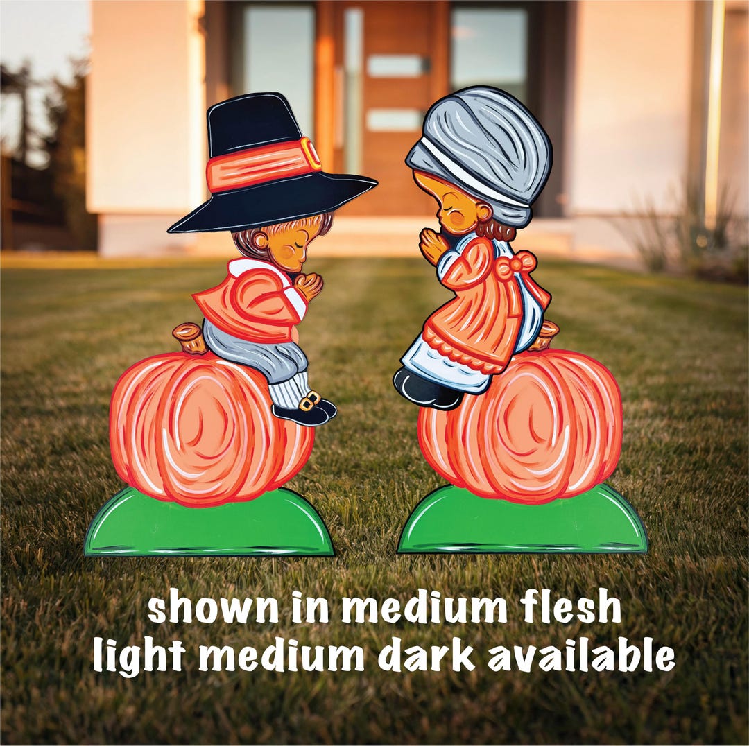Pilgrim Boy and Girl Fall Decor for Outdoors SET OF 2, Autumn Blessings ...