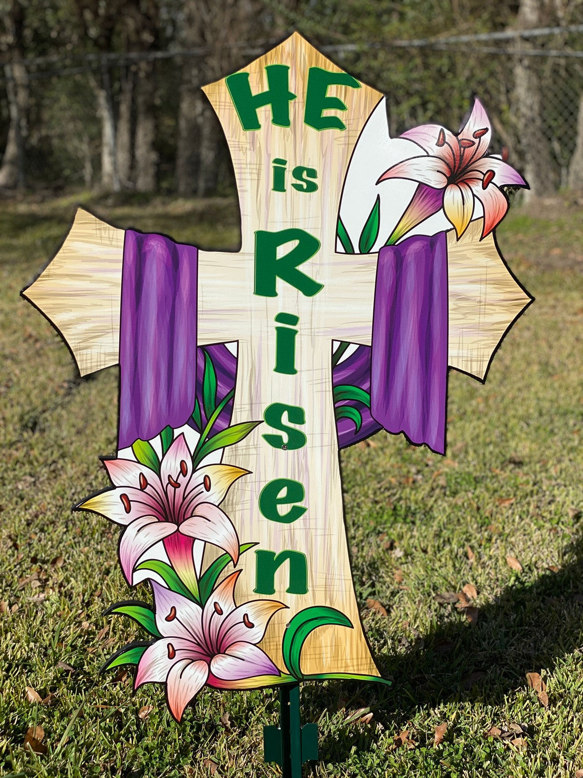Easter Yard Art 3 Piece Set He is Risen Wooden Cross Etsy