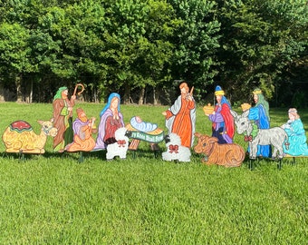 Christmas Yard Art | *See Video*  13PC Christmas Nativity-Mary, Joseph, Baby Jesus, two lambs, cow, camel, donkey, 3 Wisemen, 2 shepherds