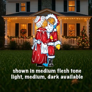 Christmas Yard Art |  Santa Kissing Mrs. Claus  - Wooden Christmas Outdoor Lawn Decorations - Christmas Yard Art -