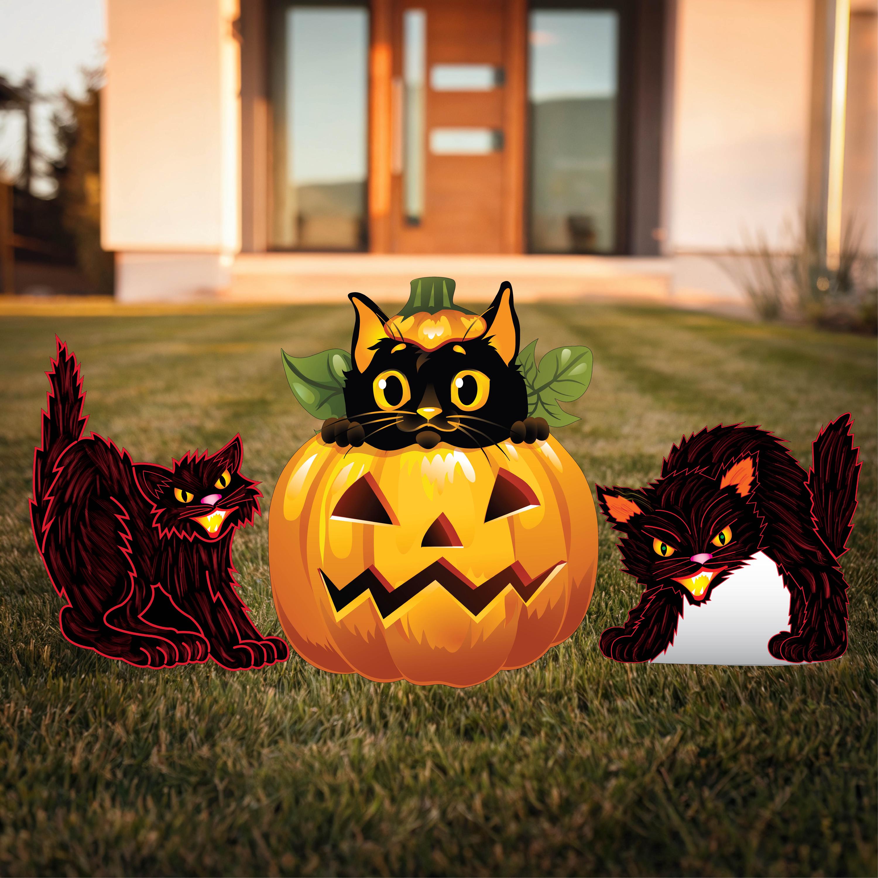 Halloween Outdoor Decorations 6 Pack Halloween Black Cat Yard Sign For Outdoor Decorations With Stakes Glow In The Dark Eyes, Waterproof Cat Silhouette Lawn D Halloween Animatronics