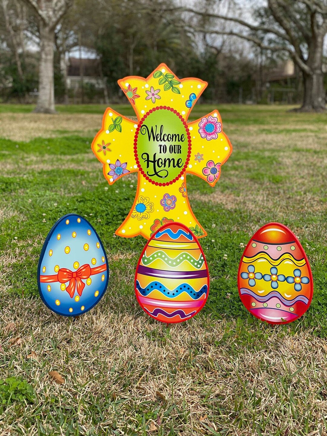 Easter Yard Art Wooden Cross Outdoor Wooden Easter Yard Art