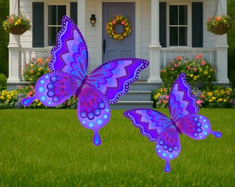 purple butterfly yard art, bright butterfly outdoor decor for landscaping, fun butterfly gifts for mother in law, garden gifts for sister