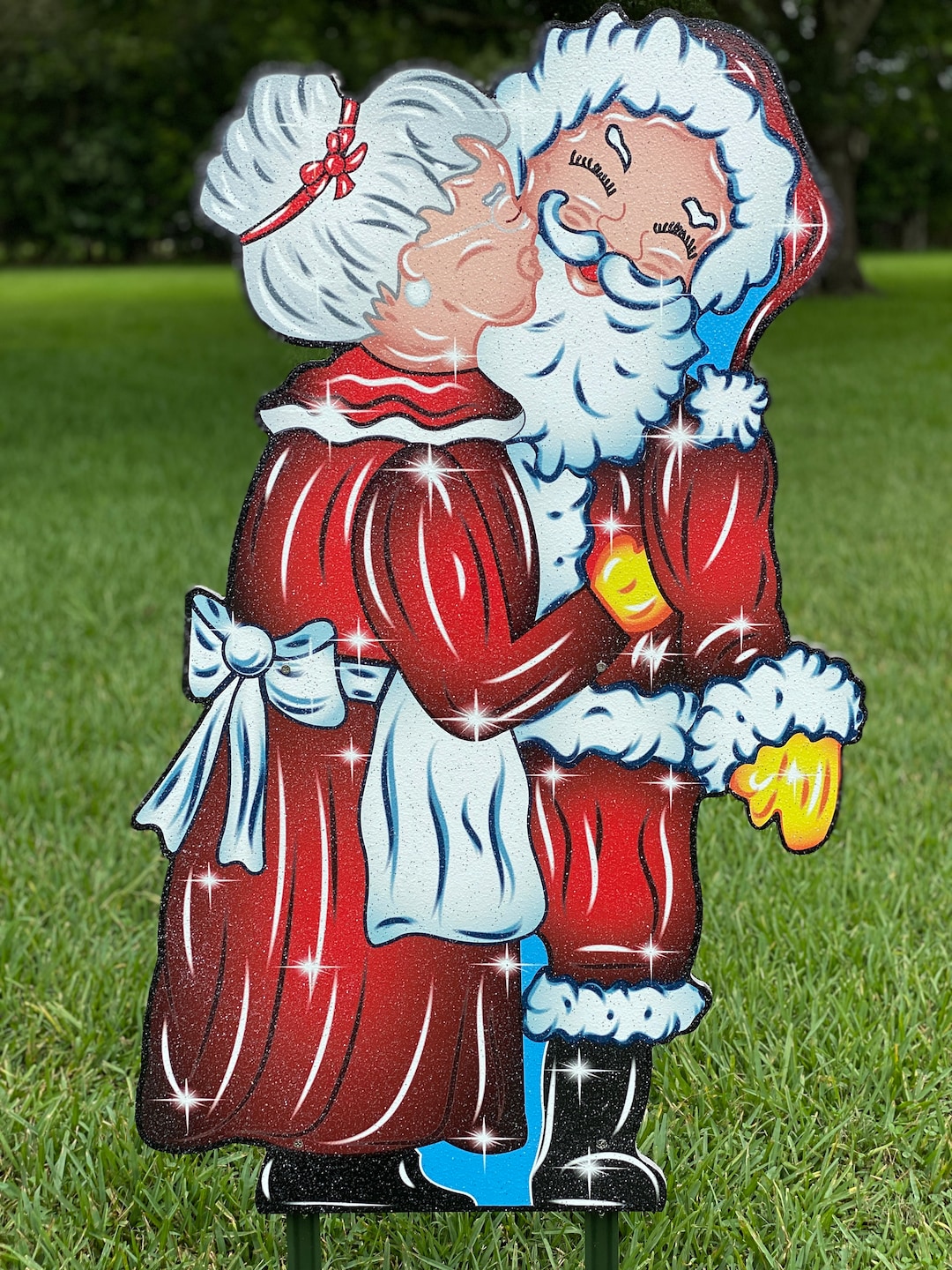 Christmas Yard Art Santa Kissing Mrs. Claus Wooden Christmas